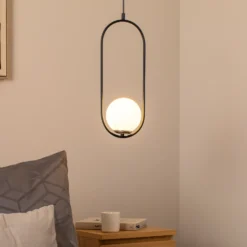 Lámpara colgante Mudoni, negro/blanco, vidrio, metal, E27