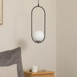 Lámpara colgante Mudoni, negro/blanco, vidrio, metal, E27
