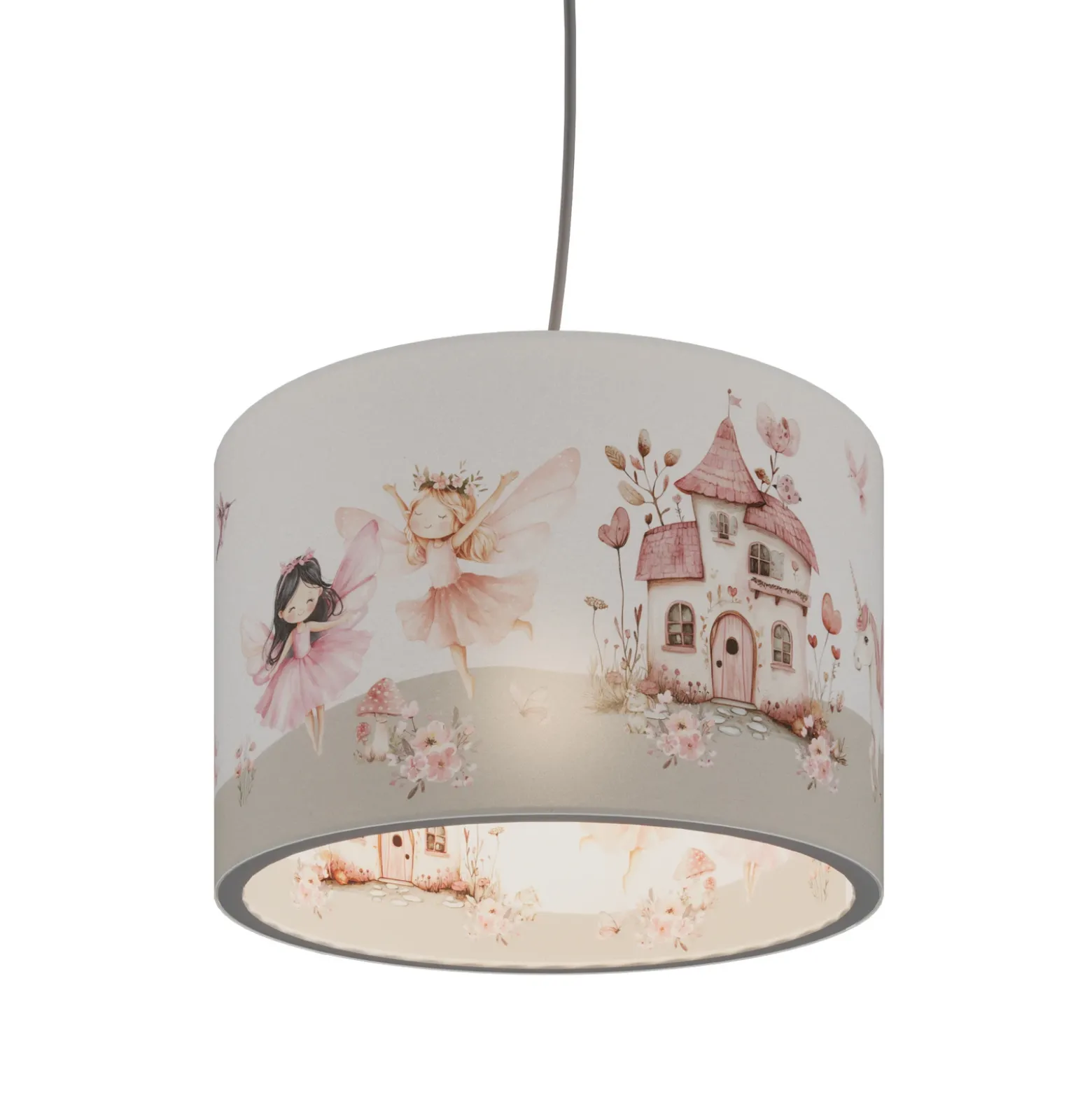 Lámpara colgante «Mundo de las hadas», blanca/rosa, Ø 38 cm, plástico