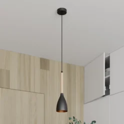 Lámpara colgante Muza, negro/madera clara, Ø 11 cm