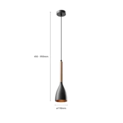 Lámpara colgante Muza, negro/madera clara, Ø 11 cm