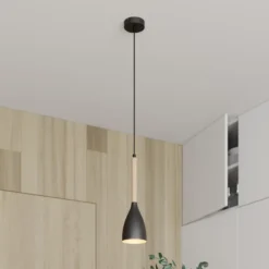 Lámpara colgante Muza, negro/madera clara, Ø 11 cm