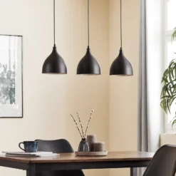 Lámpara colgante Nanu, negro, acero inoxidable, 3 luces