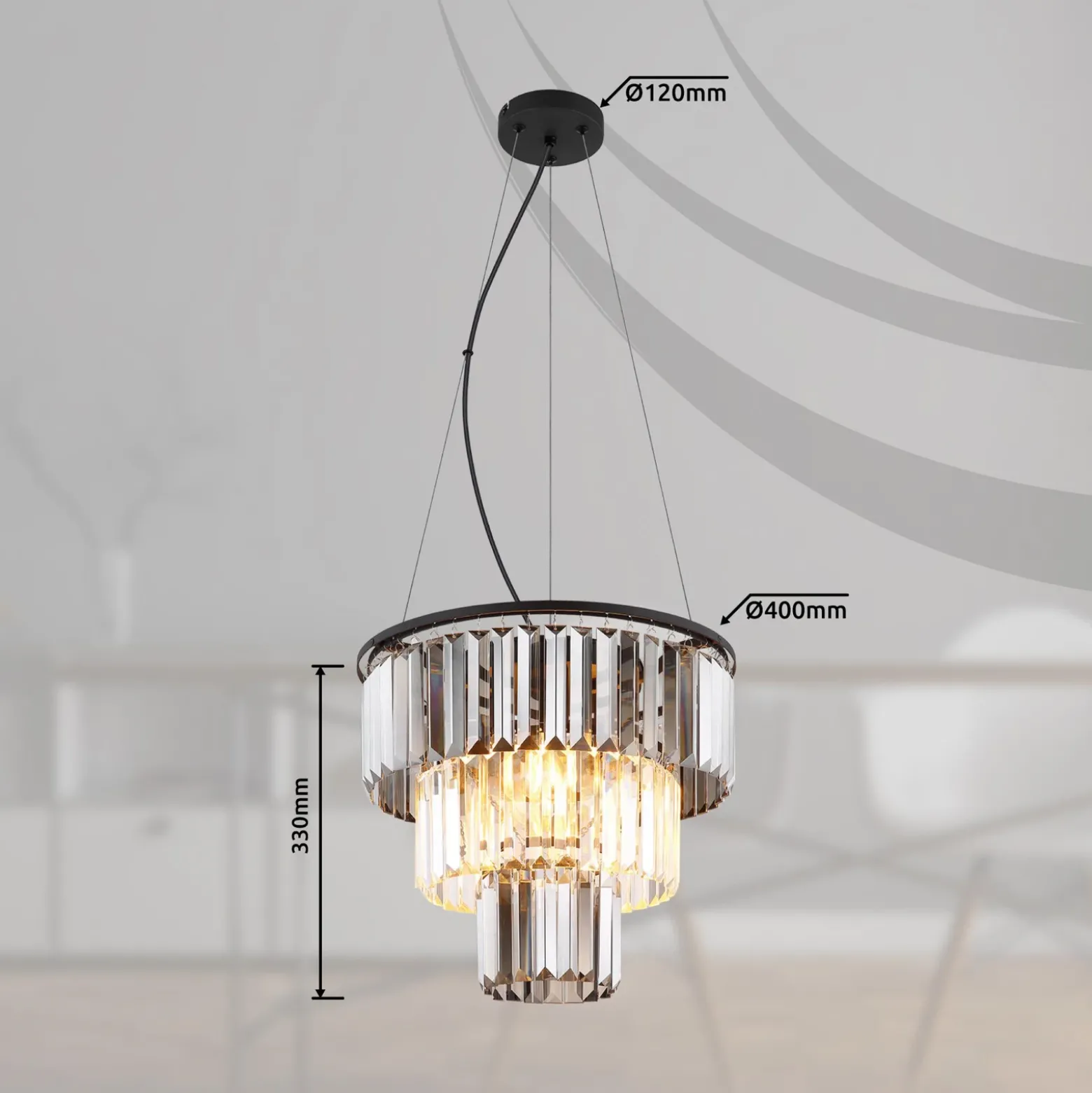 Lámpara colgante Naxis, gris ahumado/claro, Ø 40 cm, cristal