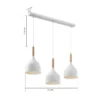 Lámpara colgante Noak, blanco/madera natural, 3 luces larga