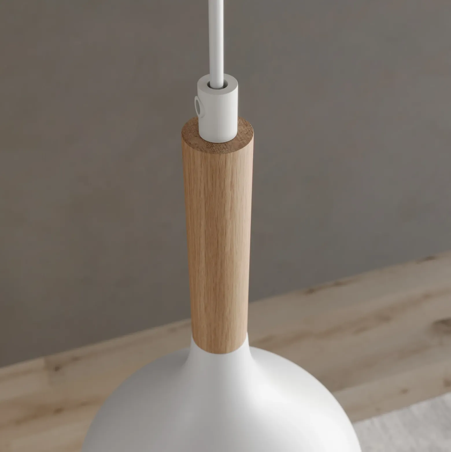 Lámpara colgante Noak, blanco/madera natural, 3 luces larga