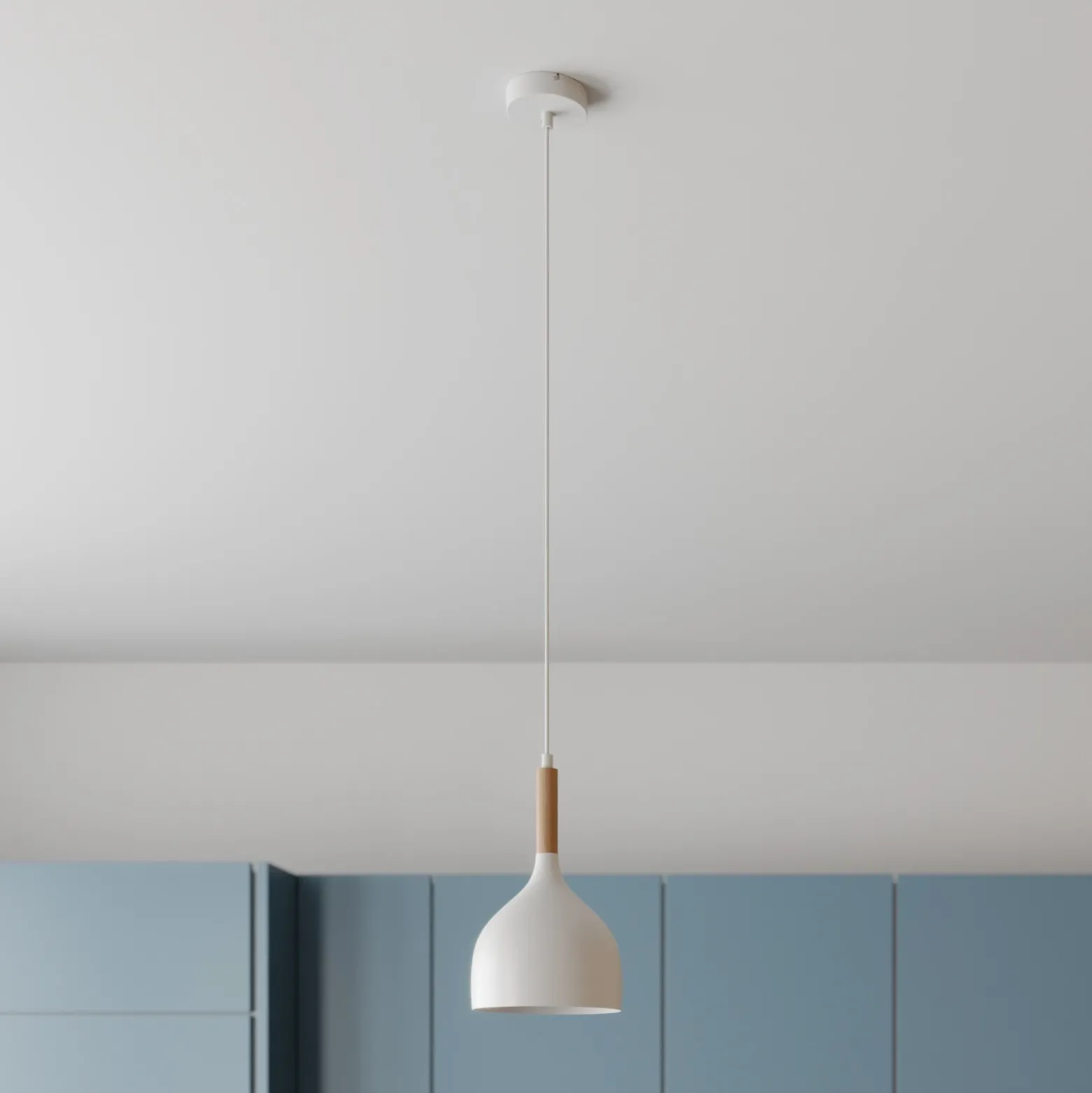 Lámpara colgante Noak, blanco/madera natural, Ø 17 cm