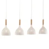Lámpara colgante Noak, blanco/madera natural, 4 luces larga
