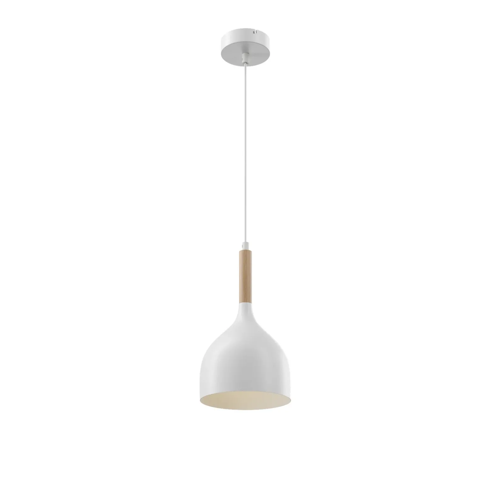 Lámpara colgante Noak, blanco/madera natural, Ø 17 cm