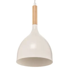 Lámpara colgante Noak, blanco/madera natural, 4 luces larga