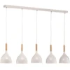 Lámpara colgante Noak 5 luces larga blanco/madera natural