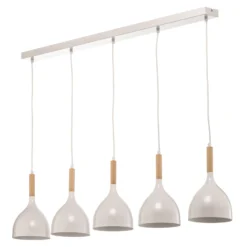Lámpara colgante Noak 5 luces larga blanco/madera natural