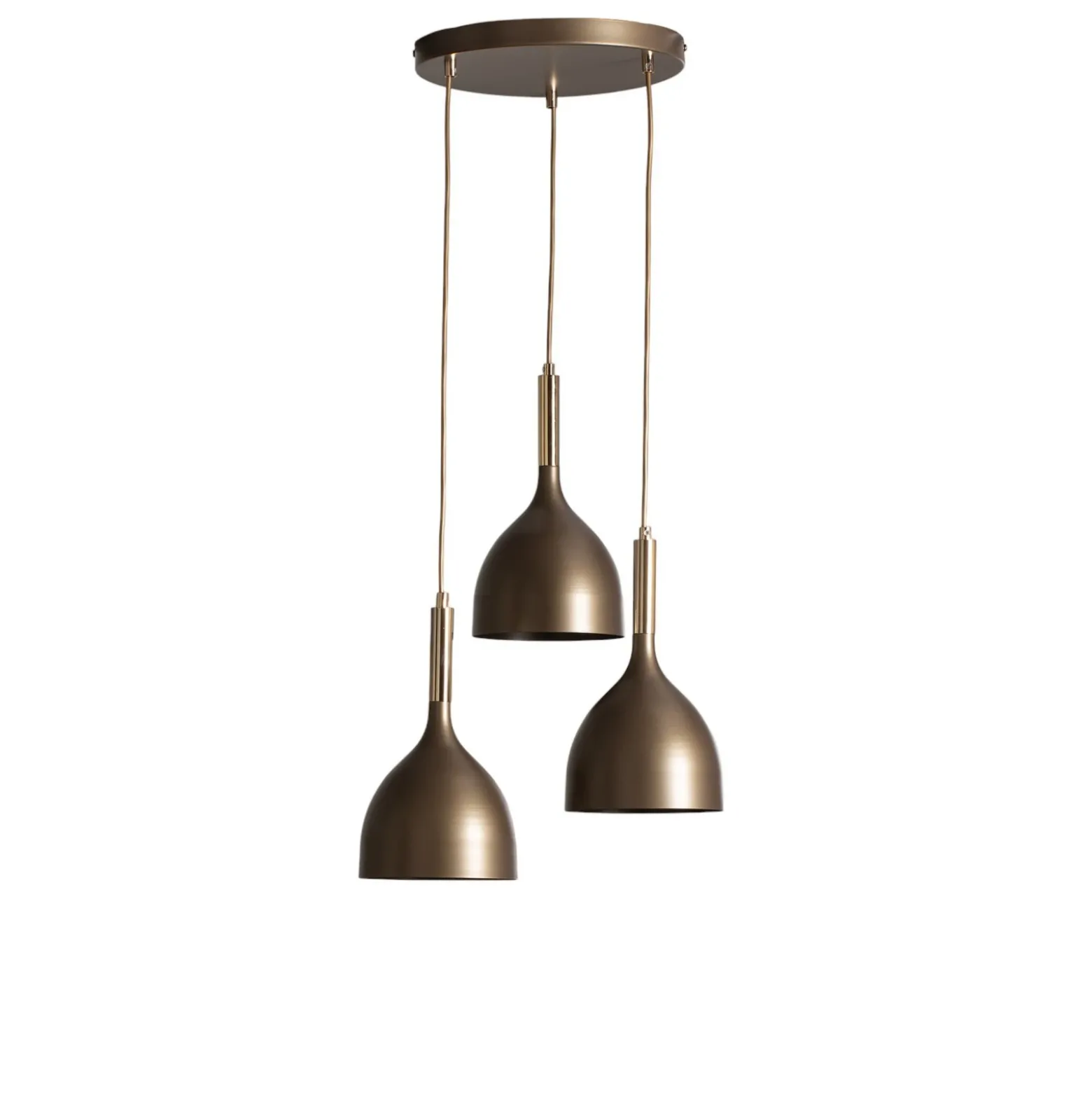 Lámpara colgante Noak 3 luces, redonda, titanio/oro, acero