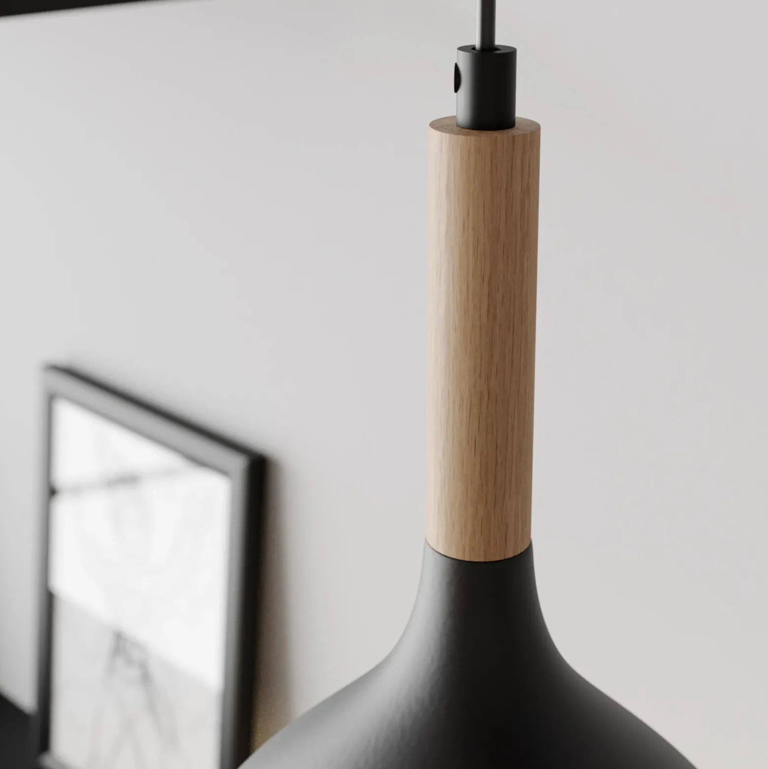 Lámpara colgante Noak, negro/madera natural, Ø 17 cm