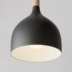 Lámpara colgante Noak, negro/madera natural, Ø 17 cm