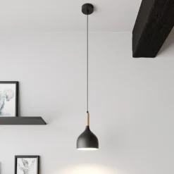 Lámpara colgante Noak, negro/madera natural, Ø 17 cm