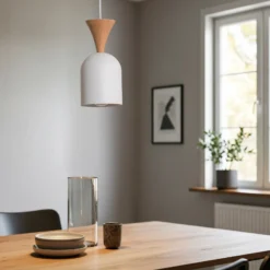 Lámpara colgante Nolan, Ø 11 cm, blanco/roble, metal/madera
