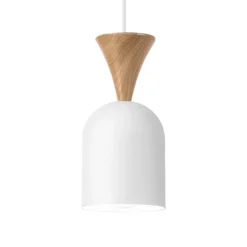 Lámpara colgante Nolan, Ø 11 cm, blanco/roble, metal/madera