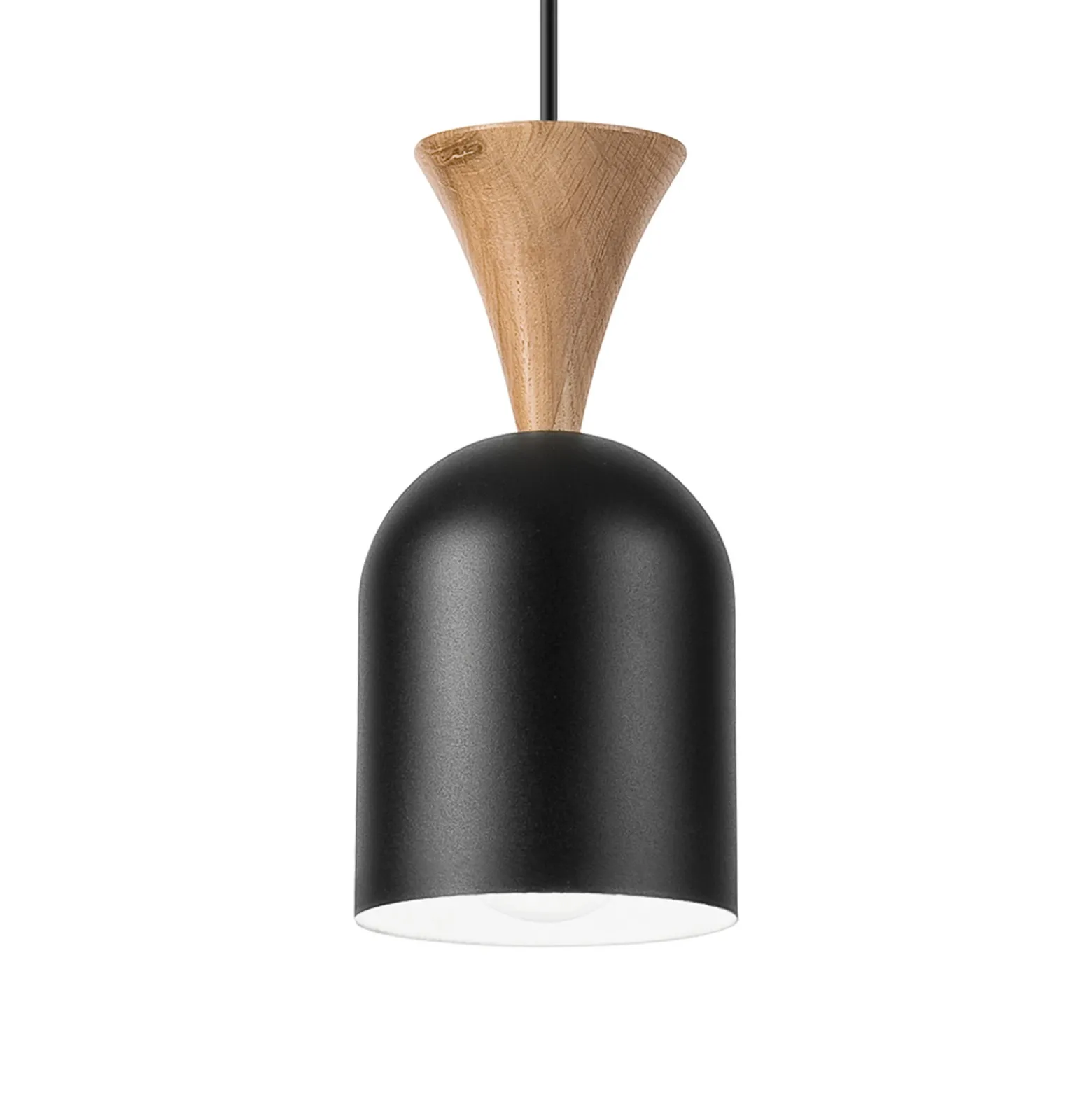 Lámpara colgante Nolan, Ø 11 cm, negro/roble, metal/madera