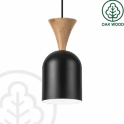 Lámpara colgante Nolan, Ø 11 cm, negro/roble, metal/madera