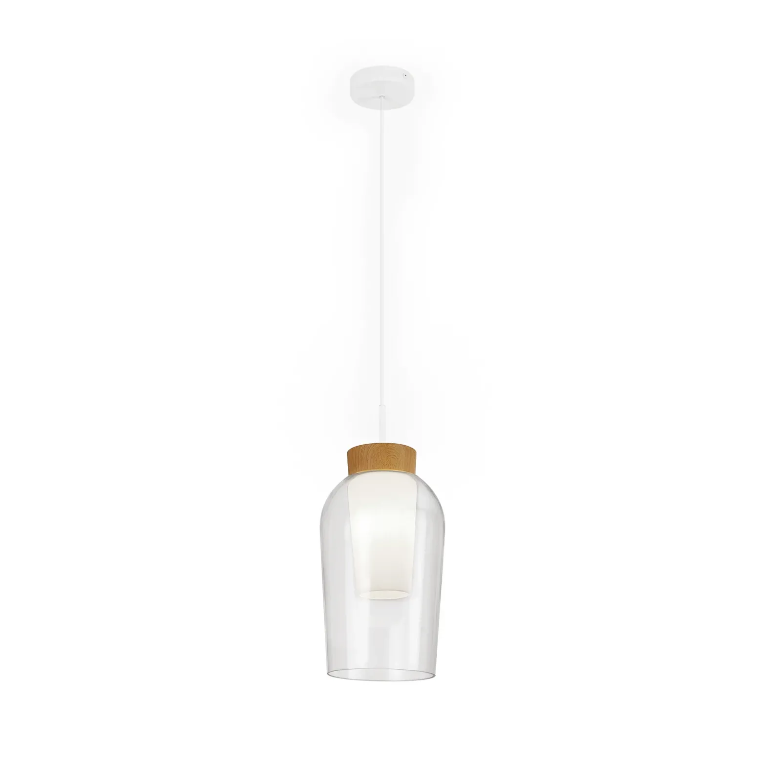 Lámpara colgante Nora, 1 luz, blanca, transparente, cristal