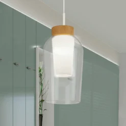 Lámpara colgante Nora, 1 luz, blanca, transparente, cristal