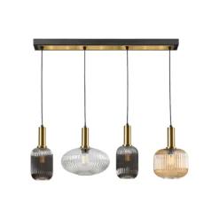 Lámpara colgante Norma, 98 cm, 4 luces, negro/latón, cristal