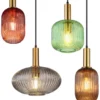 Lámpara colgante Normy, longitud 125 cm, colorida, cristal, 8 luces.