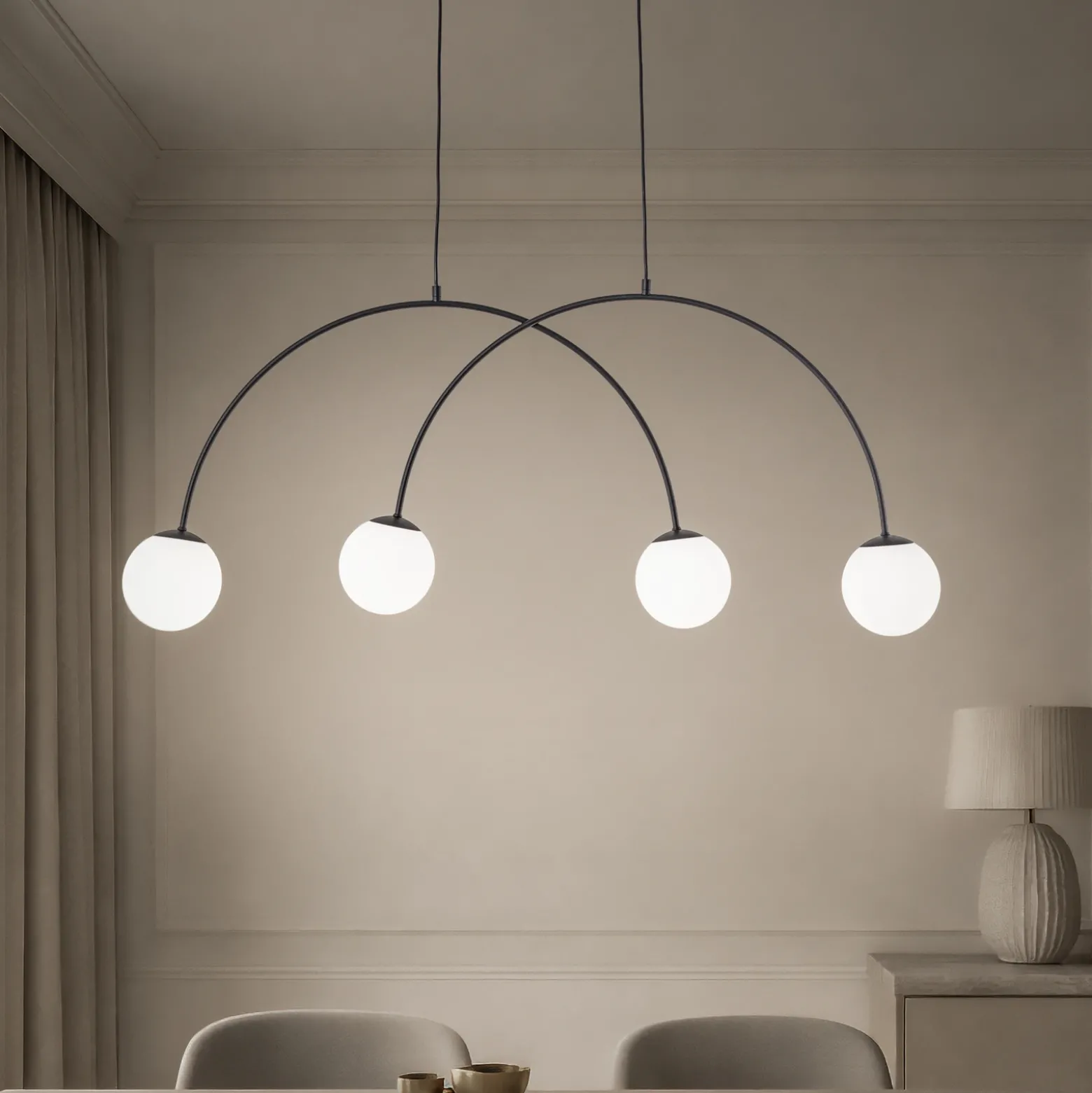 Lámpara colgante Nova, cristal/metal, negro/blanco, 4 luces