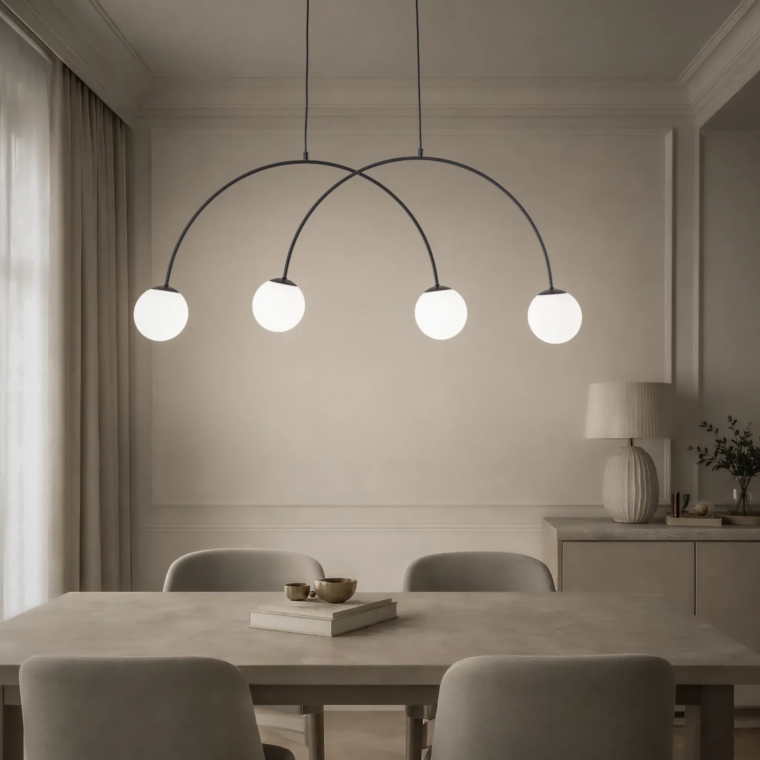 Lámpara colgante Nova, cristal/metal, negro/blanco, 4 luces
