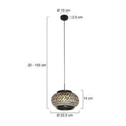 Lámpara colgante NoxLight, 1 luz, negra, con trenzado de bambú
