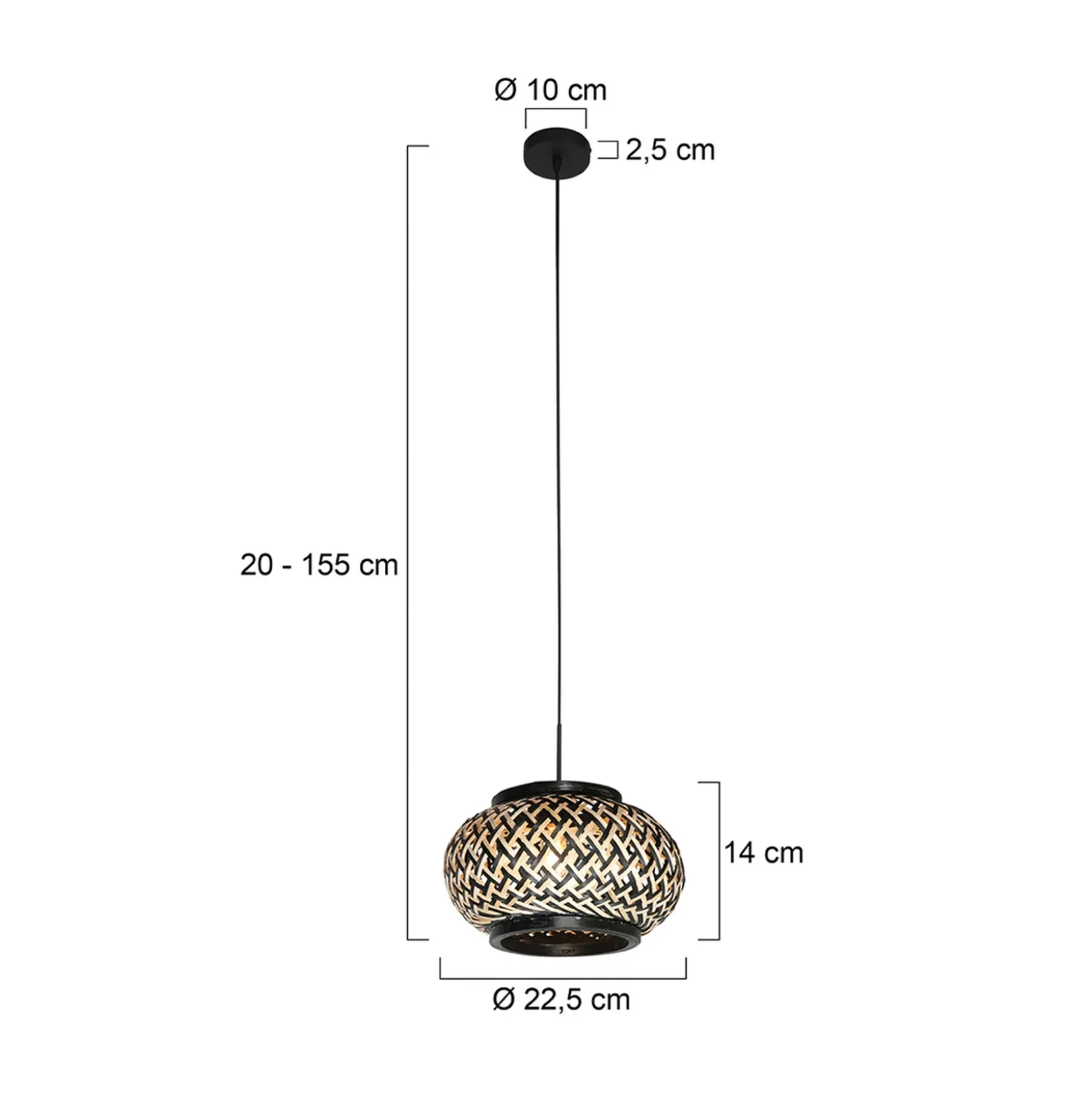 Lámpara colgante NoxLight, 1 luz, negra, con trenzado de bambú