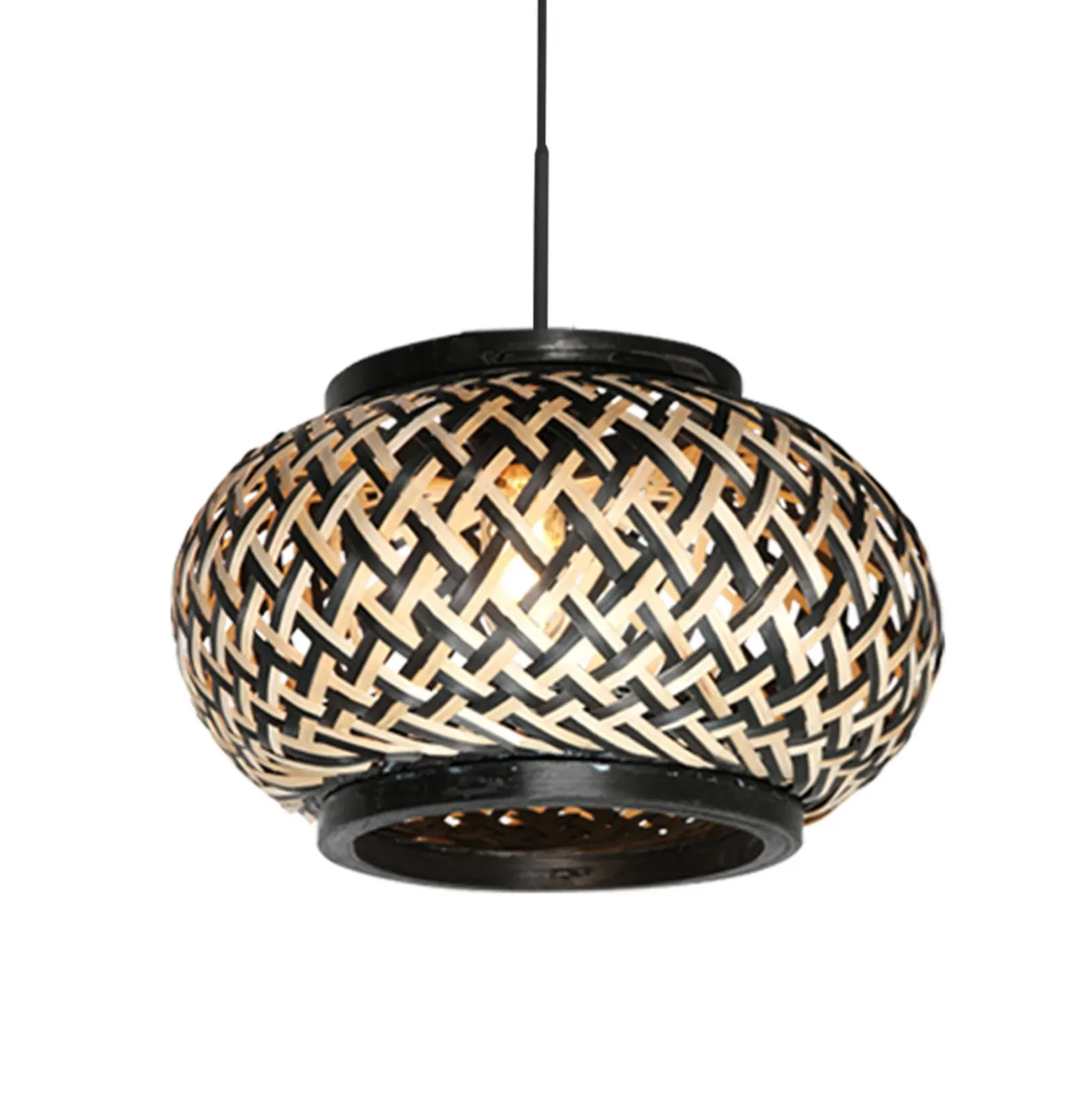 Lámpara colgante NoxLight, 1 luz, negra, con trenzado de bambú