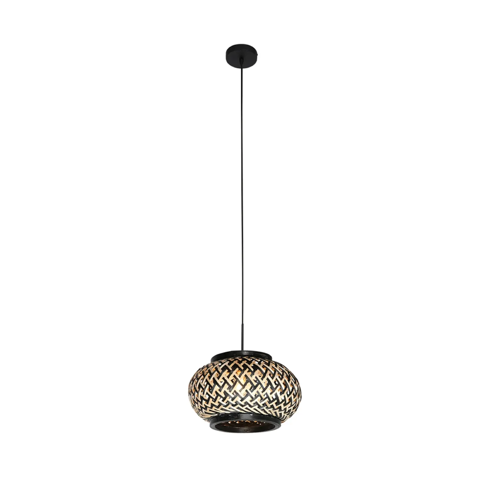 Lámpara colgante NoxLight, 1 luz, negra, con trenzado de bambú