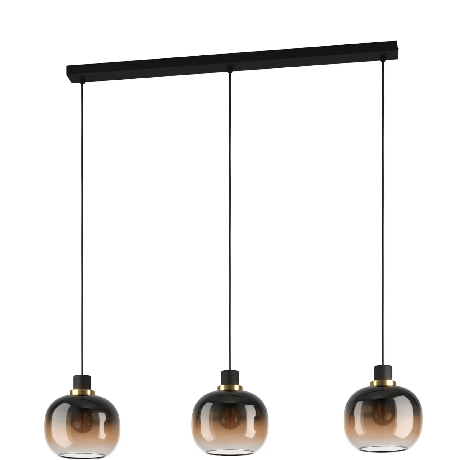 Lámpara colgante Oilella, negro-marrón, longitud 95 cm, cristal, 3 luces.