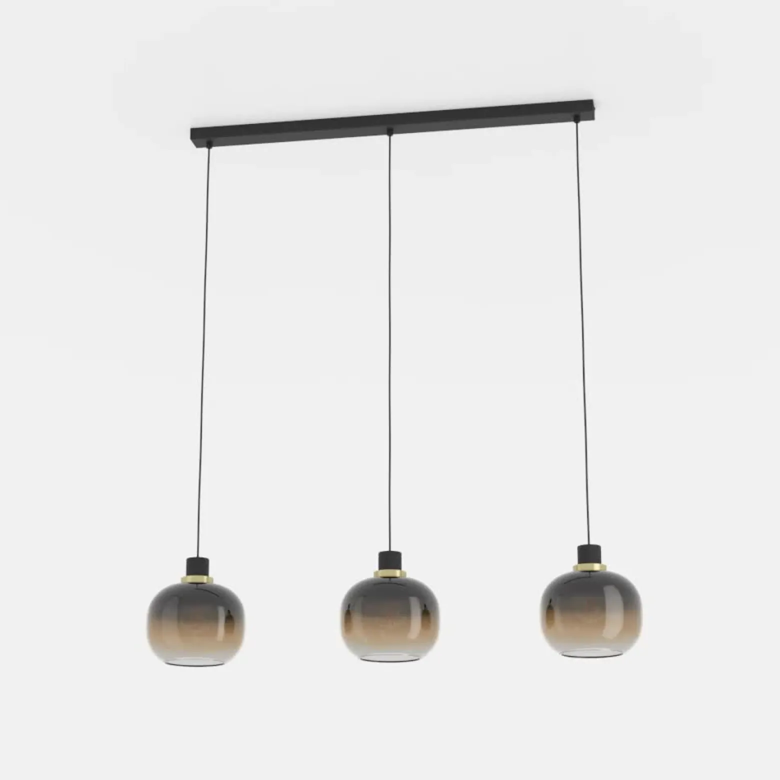 Lámpara colgante Oilella, negro-marrón, longitud 95 cm, cristal, 3 luces.
