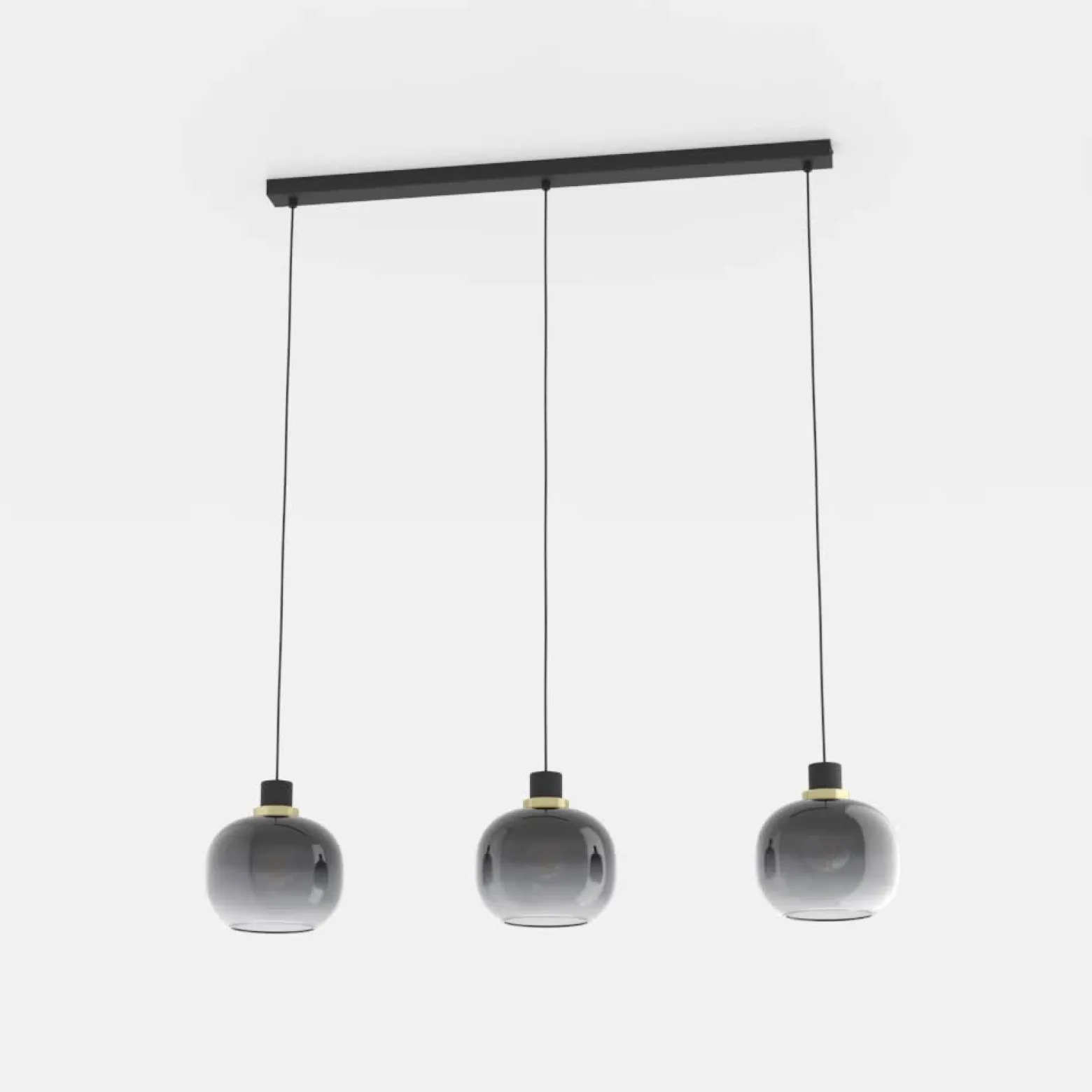 Lámpara colgante Oilella, negro-gris, longitud 95 cm, cristal, 3 luces.