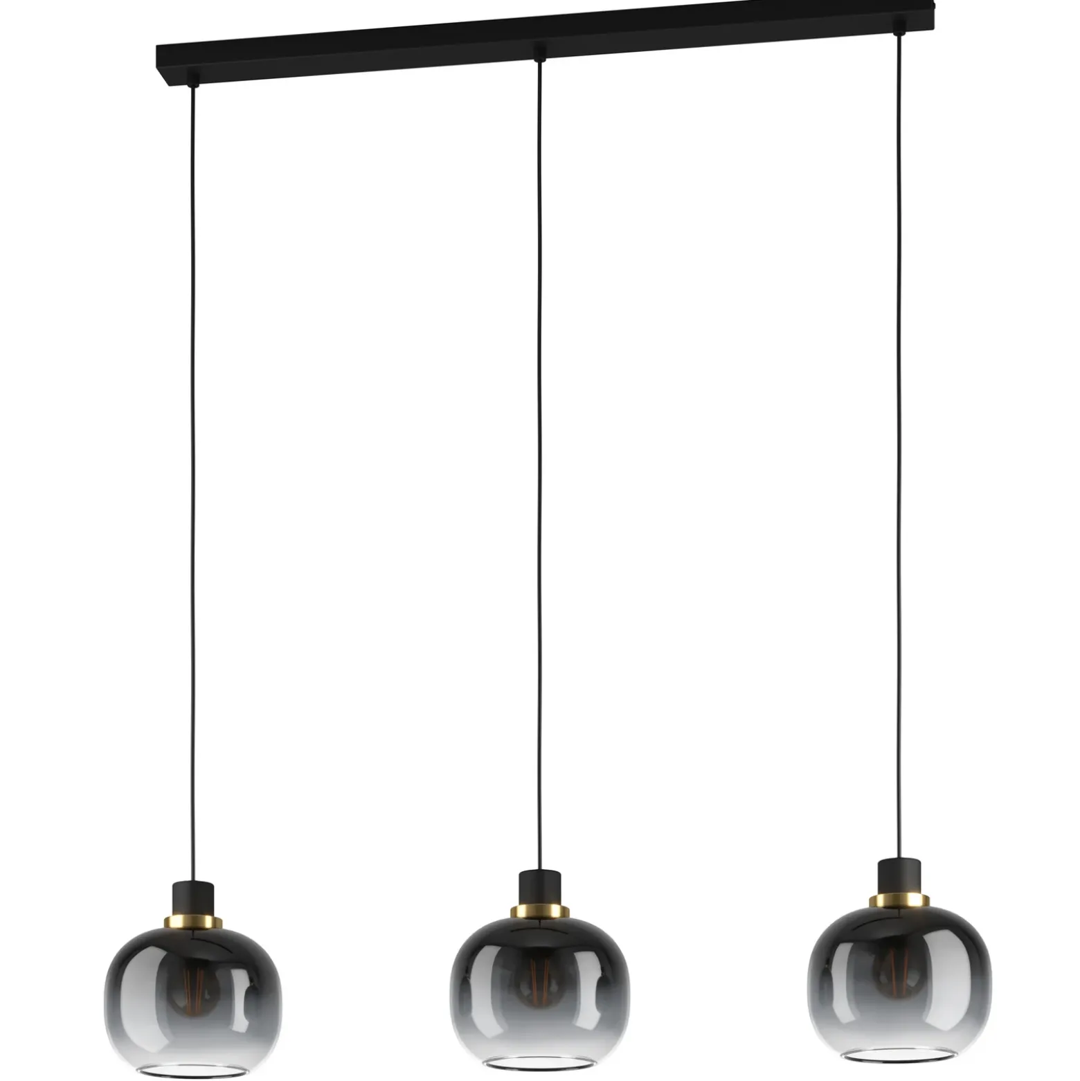 Lámpara colgante Oilella, negro-gris, longitud 95 cm, cristal, 3 luces.
