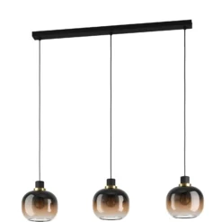 Lámpara colgante Oilella, negro-marrón, longitud 95 cm, cristal, 3 luces.
