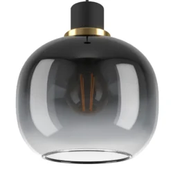 Lámpara colgante Oilella, negro-gris, longitud 95 cm, cristal, 3 luces.
