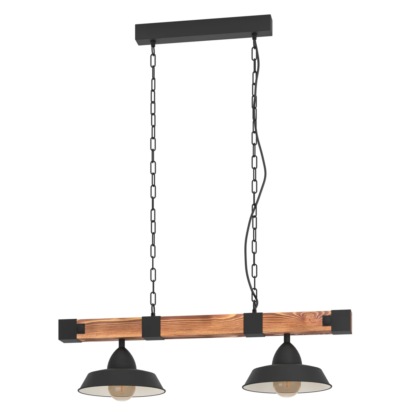 Lámpara colgante Oldbury, negro/madera oscura, longitud 86 cm, 2 luces.