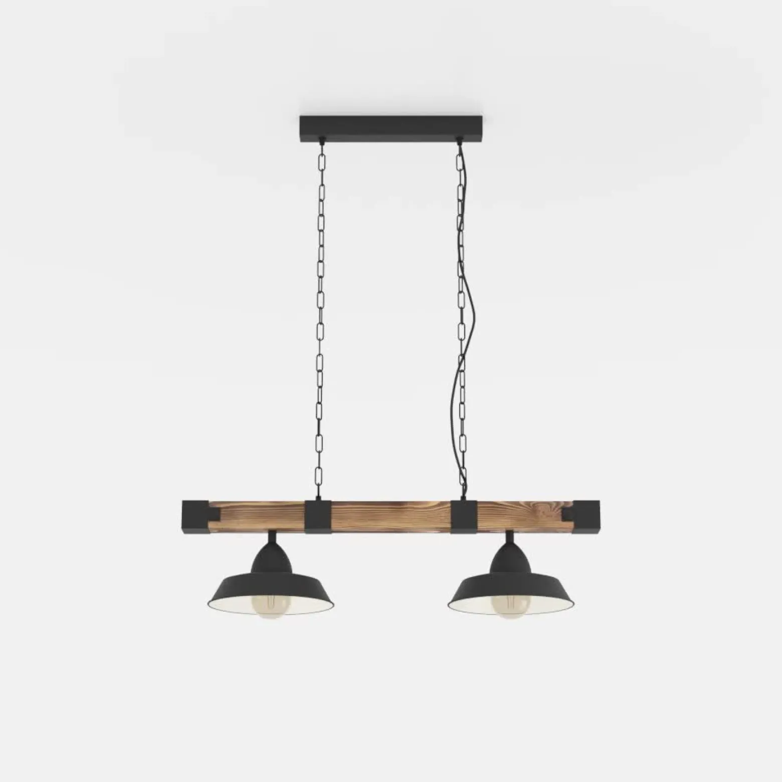 Lámpara colgante Oldbury, negro/madera oscura, longitud 86 cm, 2 luces.