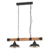 Lámpara colgante Oldbury, negro/madera oscura, longitud 86 cm, 2 luces.