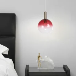 Lámpara colgante Ombre, forma esférica, rojo/blanco, Ø 30 cm, cristal