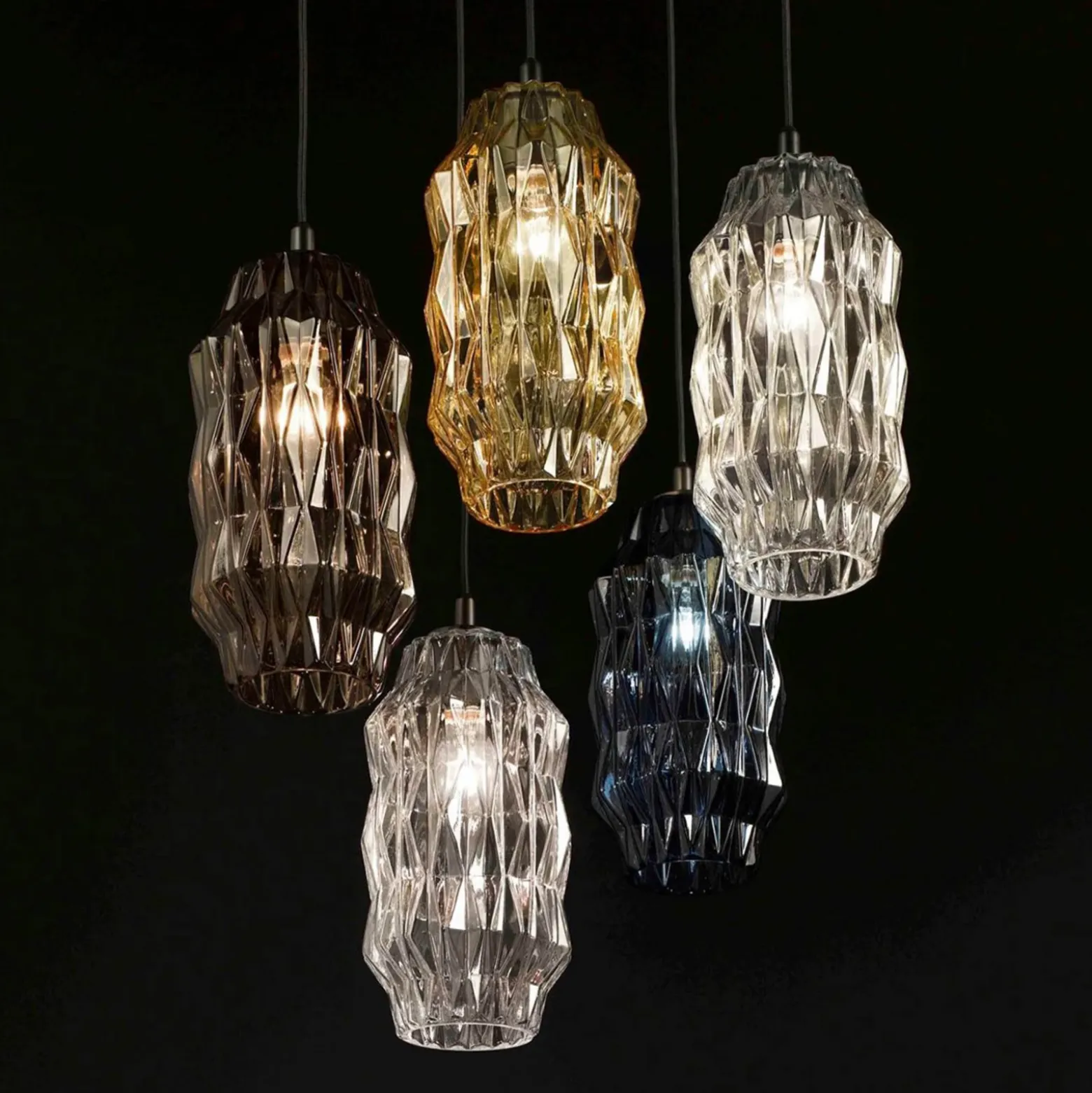 Lámpara colgante Origami de cristal, ámbar
