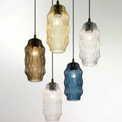 Lámpara colgante Origami de cristal, gris-marrón