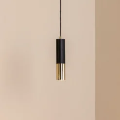 Lámpara colgante Orino, negro/dorado, metal, GU10