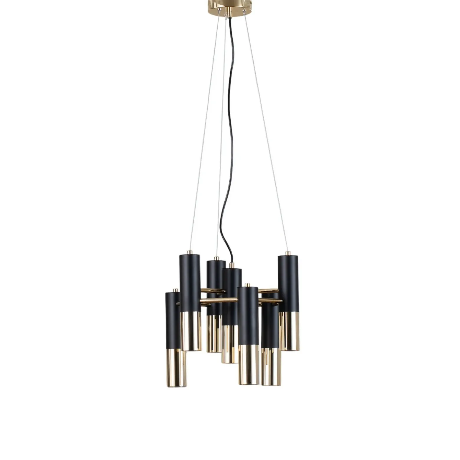 Lámpara colgante Orino, negro/dorado, metal, 7 luces, GU10