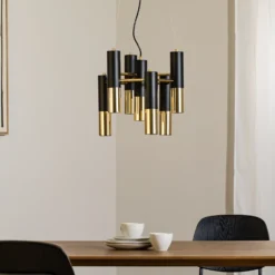 Lámpara colgante Orino, negro/dorado, metal, 7 luces, GU10