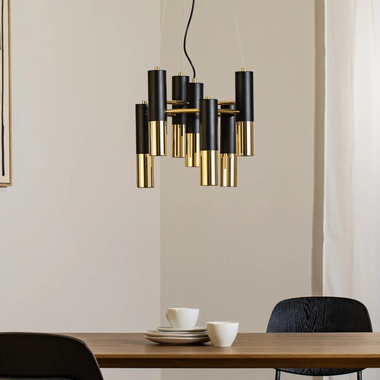 Lámpara colgante Orino, negro/dorado, metal, 7 luces, GU10
